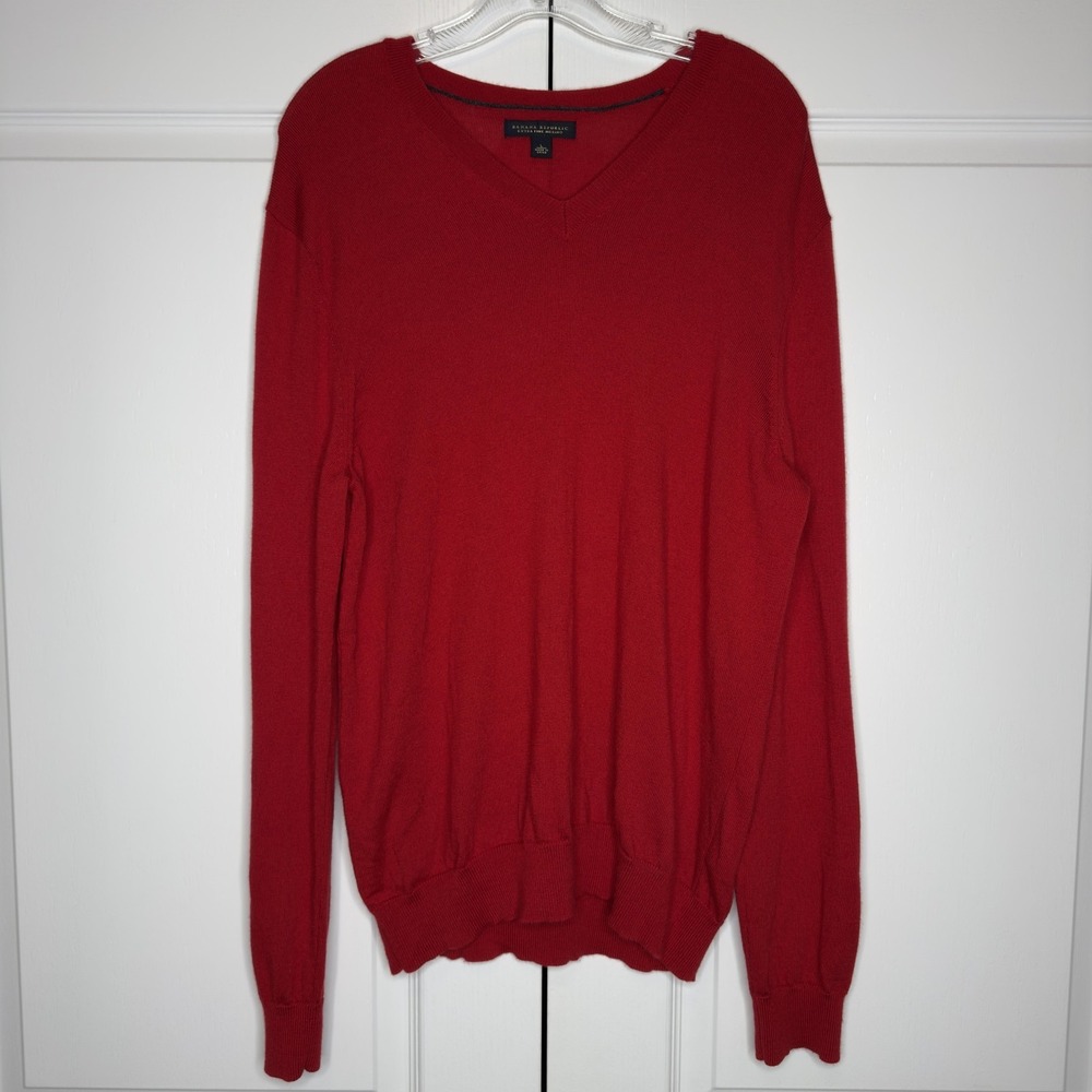 Banana Republic‎ Sweater Mens Large Red Extra Fine Merino V Neck Knit Pullover
